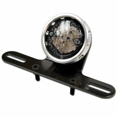 LED-Rücklicht "CNC" | mit Halter | getönt  Gehäuse silber | Ø=70 mm | E-geprüft | mit KZB