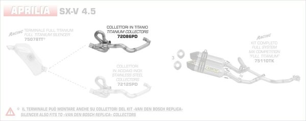 72086PD-Arrow Titanium collectors kit Aprilia SX-V 5.5 07-14