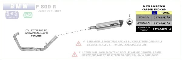 Arrow MaXi Race-Tech Approved titanium silencer with carby end cap BMW F 800 R 0