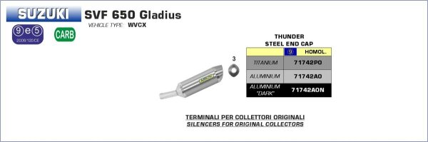 Arrow Street Thunder titanium silencer for stock collectors Suzuki SVF 650 GLADI