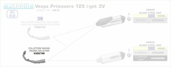 53067MI-Arrow Krümmer Piaggio Vespa Primavera I-Get 125 V3 ´17-18