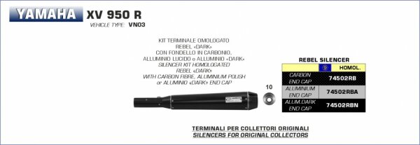 Arrow Rebel Dark Competion Komplettanlage Yamaha XV (Bolt) 950R 14/16