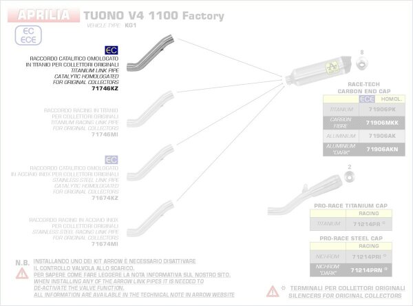 71746KZ-Arrow Verbingungsrohr mit Kat Aprilia Tuono V4 1100 Factory