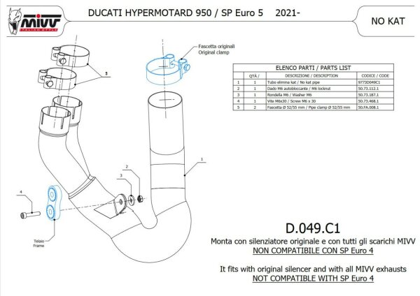D.049.C1-MIVV Katersatzrohr DUCATI HYPERMOTARD 950 / SP / RVE 21-22