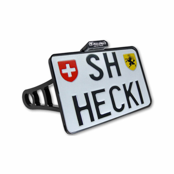 HeinzBikes Side Mount Kennzeichenhalter, schwarz, Softail bis 2017, CH, inkl. LED Kennzeichenbeleuchtung