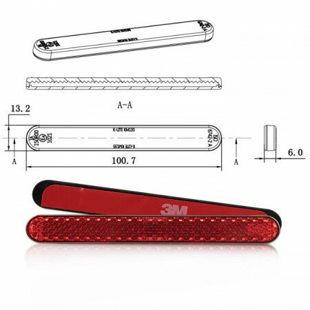 Reflektor "Line" | abgerundet | rot | o. Rand