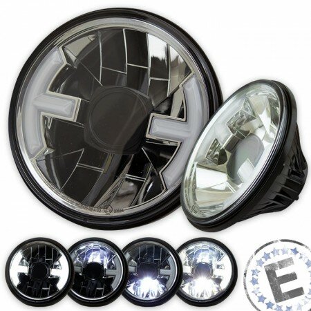 Scheinwerfereinsatz-LED "Hawk" | 7" | klar | chrom Ø=177 mm | Abbl/ Fern- und Standlicht | E-geprüft
