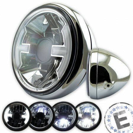 LED-Scheinwerfer "HAWK" 7" | klar | chrom M8 seitlich | Nevo Style | Klarglas | E-geprüft