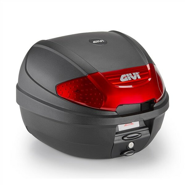 GIVI E300 - Monolock Topcase, 30 L., schwarz mit rotem Reflektor, mit Platte u. Universalkit