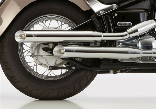 FALCON Cromo Line 2 Schalldämpfer rechts inkl. 1 Krümmer (Zylinder hinten)   YAMAHA XVS650 Drag Star Classic VM02/3 1998-2002
