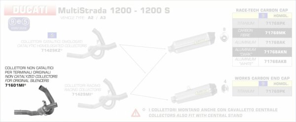 71601MI-Arrow Zwischenrohr ohne Kat Ducati Multistrada 1200 10-14
