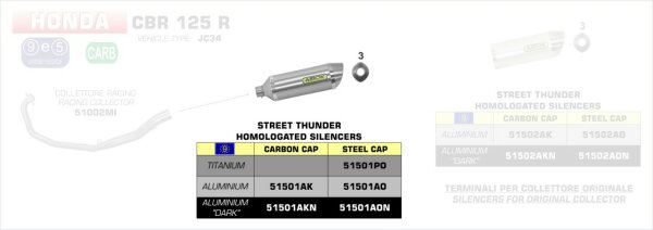 ARROW Street Thunder Aluminium Dark Honda CBR 125 R 04-10