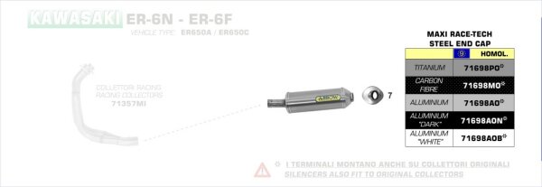 ARROW MaXi Race-Tech Approved aluminium Dark" silencer" Kawasaki Versys 650 07-1