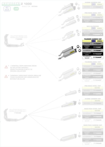 ARROW Aluminium Dark" Thunder silencers (right and left) with carby end cap" Kaw