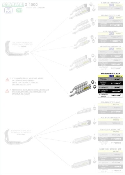 ARROW Thunder Aluminium schwarz Kawasaki Z 1000  `10-20