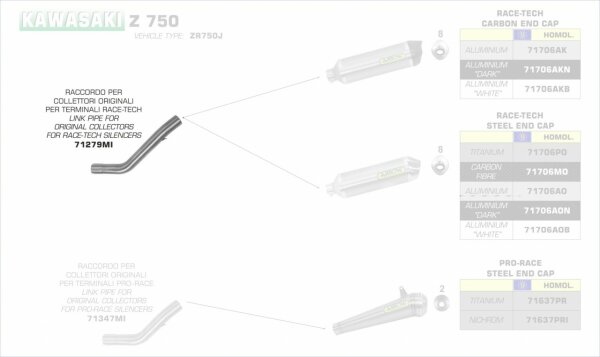 71279MI-Arrow Zwischenrohr niedrig ür Originalkrümmer Kawasaki Z 750 S 05-06