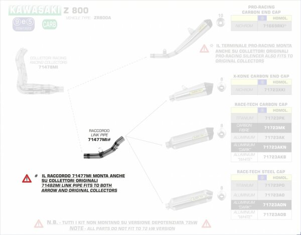 71477MI-Arrow Zwischenrohr für Endschalldämfer Race-Tech Kawasaki Z 800 13-16