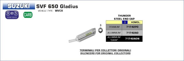 ARROW Street Thunder aluminium Dark" silencer for stock collectors" Suzuki SVF 6