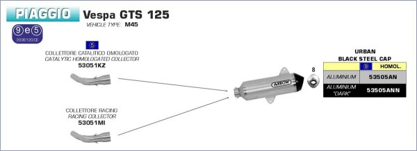 53051KZ-Arrow Krümmer mit Kat Piaggio VESPA GTS 125i.e. 08
