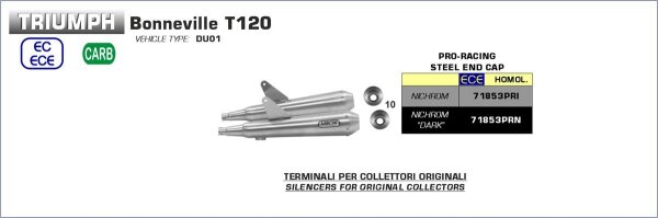 ARROW Nichrom Dark" Pro-Racing silencers (right & left)" Triumph BONNEVILLE T100