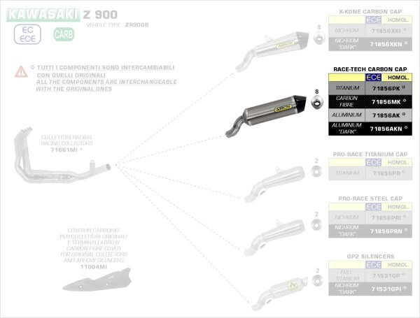 ARROW Race Tech Aluminium schwarz Kawasaki Z 900/A2 17-22