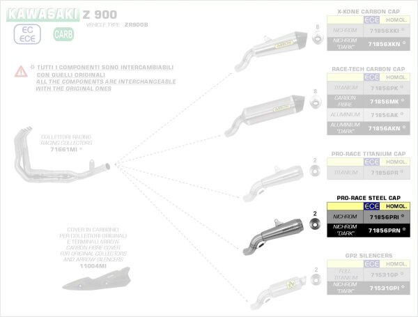 ARROW Pro Race Edelstahl Kawasaki Z 900/A2 17-22