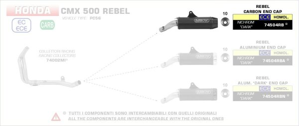 ARROW Rebel Edelstahl Dark Honda CMX 500 Rebel 17-19