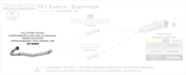 72143PD-Arrow Verbindungsrohr ohne  Kat HUSQVARNA 701 ENDURO SUPERMOTO 16-20