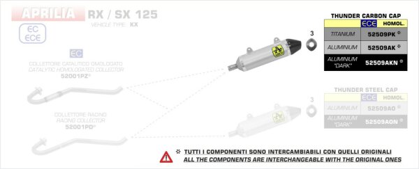 ARROW Thunder Aluminium schwarz APRILIA SX/RX 125 18-19/Malaguti XTM / XSM 125 1