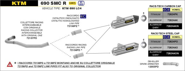 ARROW Race Tech Aluminium KTM 690 SMC R-Enduro R 19-24,GAS GAS ES 700 22-24