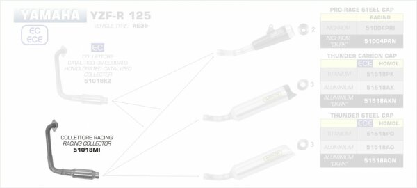 51018MI-Arrow Racing Krümmer Yamaha YZF-R 125 19-20/MT-125 2020