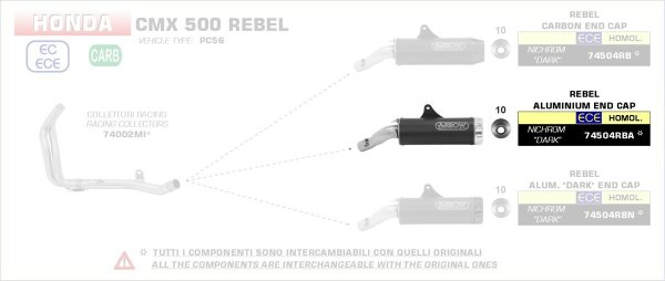 ARROW Rebel Edelstahl Dark Honda CMX 500 Rebel 17-21
