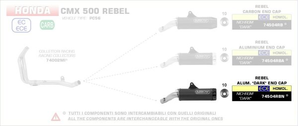 ARROW Rebel Edelstahl Dark Honda CMX 500 Rebel 17-21