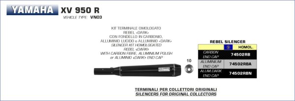 ARROW Rebel "Dark" Komplettanlage Yamaha XV (Bolt) 950R 14/16