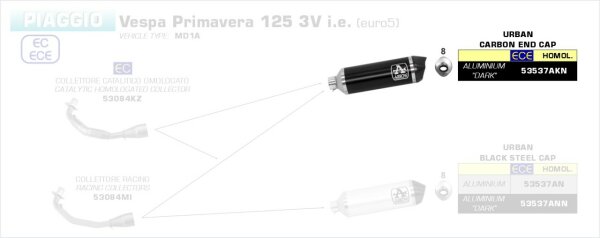 ARROW Urban Aluminium schwarz Piaggio Vespa Primavera 3V i.e. 21-