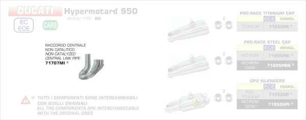 71707MI-Arrow Katersatzrohr 2in1 Ducati Hypermotard 950 ´19-22