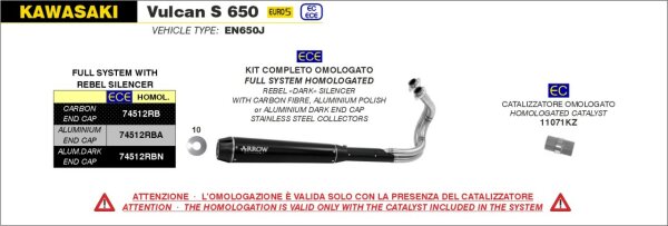 ARROW REBEL Edelstahl schwarz KAWASAKI VULCAN S 650 21-24