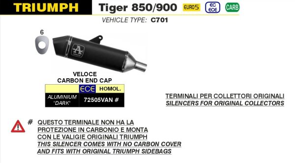 ARROW VELOCE Aluminium schwarz TRIUMPH Tiger 850-900 20-23