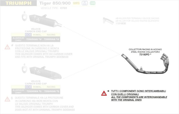 72192PD-ARROW Krümmer TRIUMPH TIGER 850-900 20-23