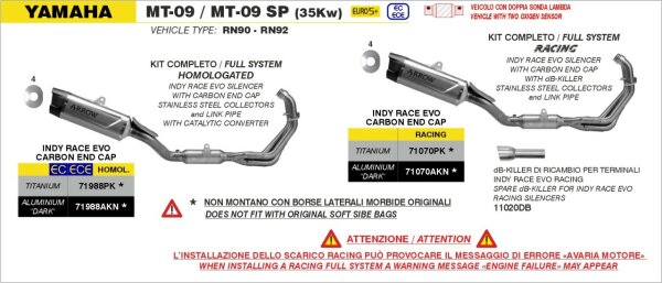 ARROW  Indy Race EVO Yamaha MT-09 / MT-09 SP (35Kw) 2024/2025