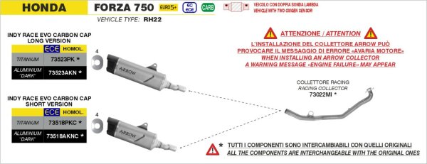 ARROW INDY RACE Aluminium schwarz -kurz- Honda Forza 750 2025
