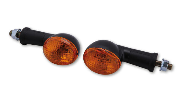 HIGHSIDER smart Oval Glühlampen Mini-Blinker Gehäuse Schwarz / Linse Orange (Paar), Vorn & Hinten