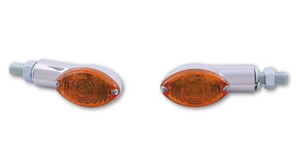 HIGHSIDER smart Cateye Glühlampen Mini-Blinker Gehäuse Chrom / Linse Orange (Paar), Vorn & Hinten