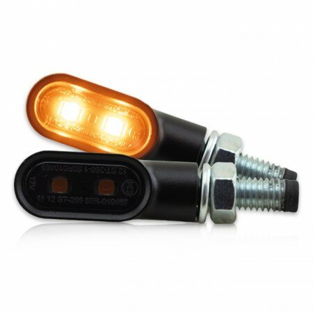 LED-Blinker "NICE" | schwarz | M8 | Alu Paar | L 40 x B 14 x H 18 mm | getönt | E-geprüft