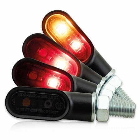 LED-Blinker+RL-Kombi "NICE" | schwarz | M8 | Alu Paar | L 40 x B 14 x H 18 mm | getönt | E-geprüft