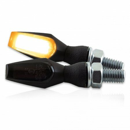 COB-Blinker "SHIELD" | Alu | schwarz | M8 Paar | L43 x T16,5 x H15,5mm | getönt | E-geprüft