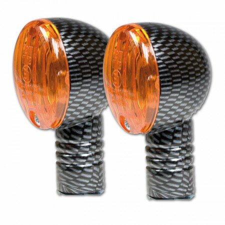Micro-Flash-Blinker | Carbon | M10 | kurz | gelb 12V/21W Halogen | E-geprüft