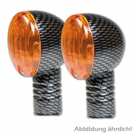 Micro-Flash-Blinker | Carbon | M10 | lang | gelb 12V/21W Halogen | E-geprüft